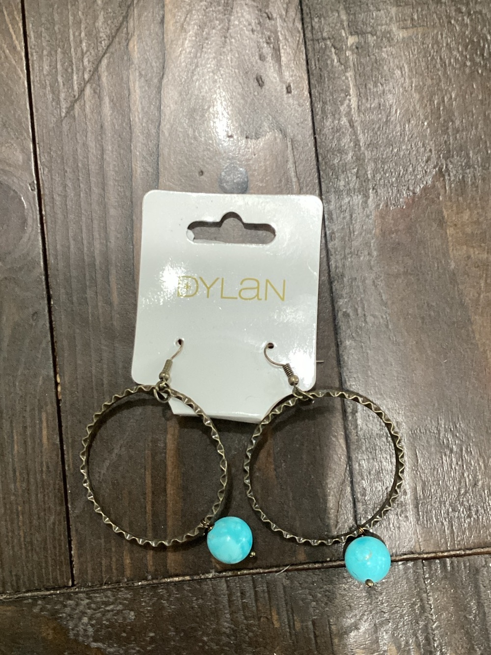 dylan Gold-Tone Textured Hoop Earrings‎ with Turquoise Beads